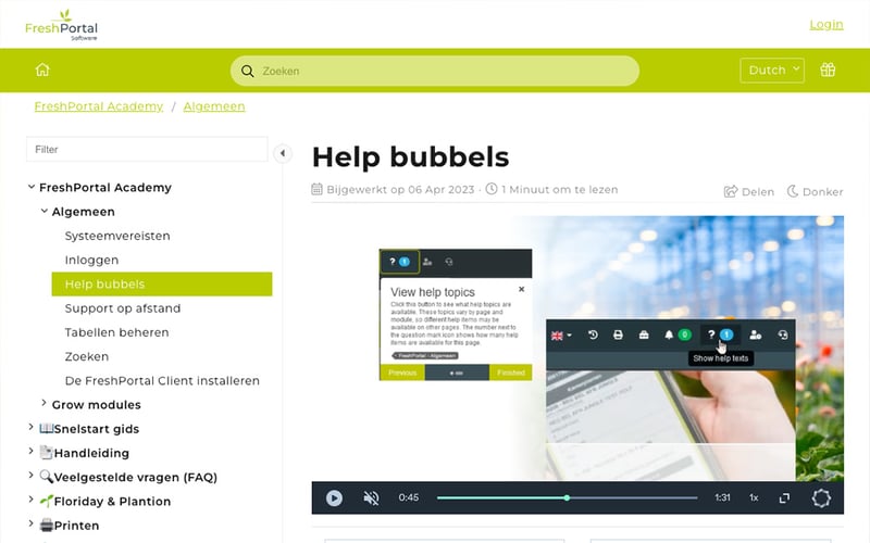 FreshPortal Academy: Help bubbels & Trainingsvideo's